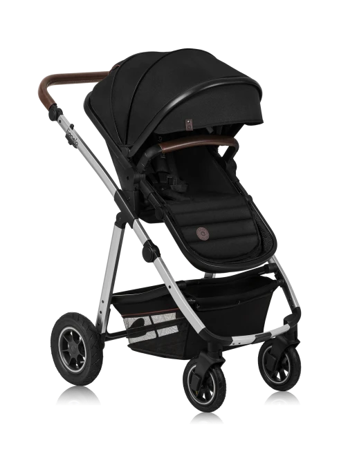 Wózek 2w1, gondola i spacerówka, pompowane koła - Amber Black Silver - Lionelo