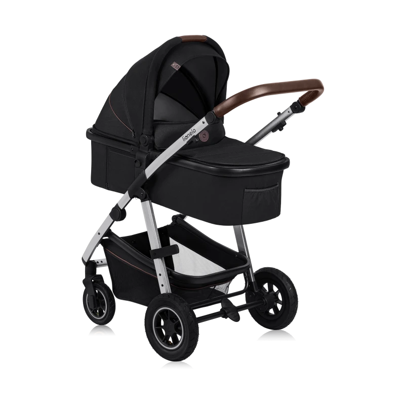 Wózek 2w1, gondola i spacerówka, pompowane koła - Amber Black Silver - Lionelo