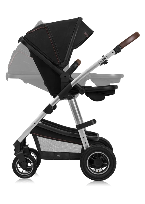 Wózek 2w1, gondola i spacerówka, pompowane koła - Amber Black Silver - Lionelo