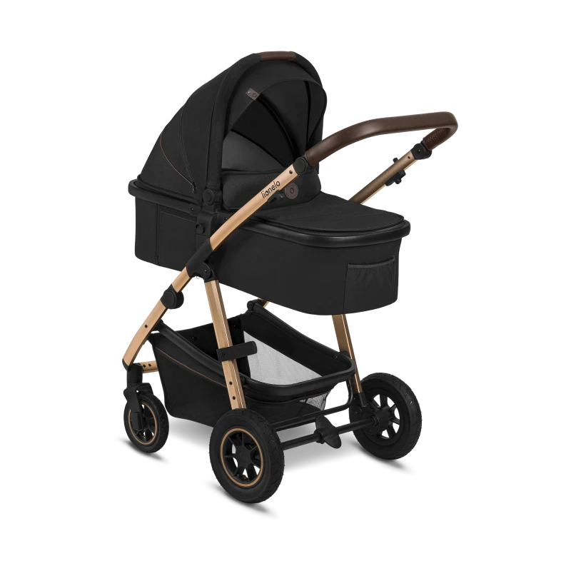 Wózek 3w1, gondola + spacerówka + fotelik, pompowane koła - Amber Black Onyx - Lionelo