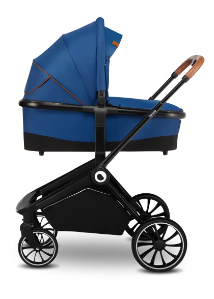 Wózek 3w1, gondola + spacerówka + fotelik, od narodzin - Mika Blue Navy - Lionelo