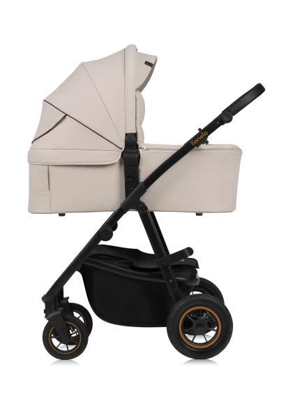 Wózek 3w1, gondola + spacerówka + fotelik, wyższa gondola - Amber Plus Beige Sand - Lionelo