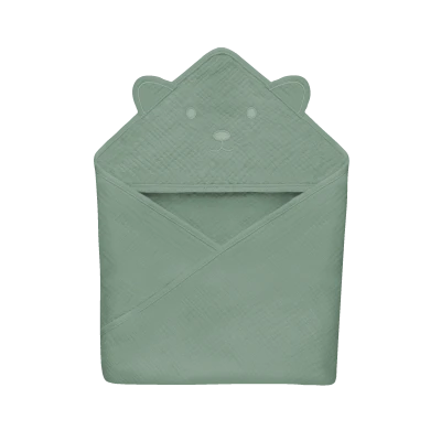 lionelo Muslin Hooded Towel Green Forest — ręcznik kąpielowy z kapturkiem | Opinie i cena