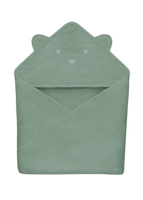 lionelo Muslin Hooded Towel Green Forest — ręcznik kąpielowy z kapturkiem | Opinie i cena