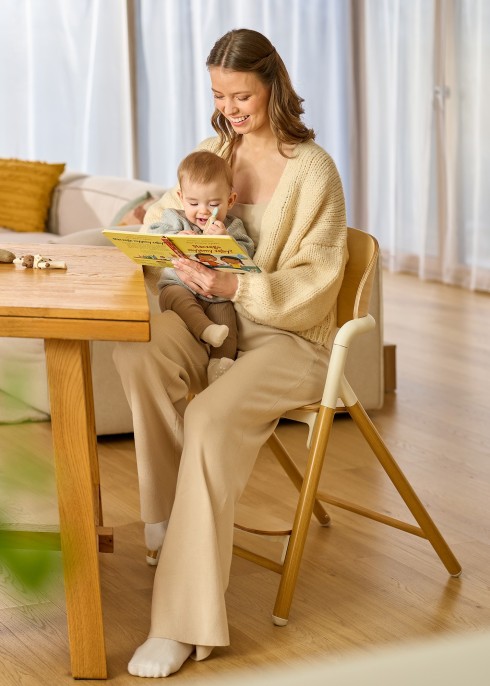 Drewniane Krzesełko 3w1 Celia Grey Wood | Regulacja 1 Ręką