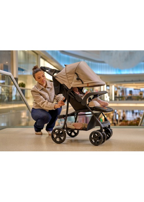 Wózek spacerowy lekki 7,7 kg, z tacką i torbą, do 15 kg - Emma Plus Beige Latte - Lionelo