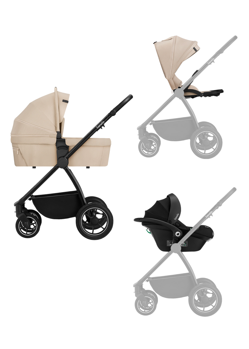 Wózek 3w1, gondola-nosidełko + fotelik - Meril Beige Sand - Lionelo