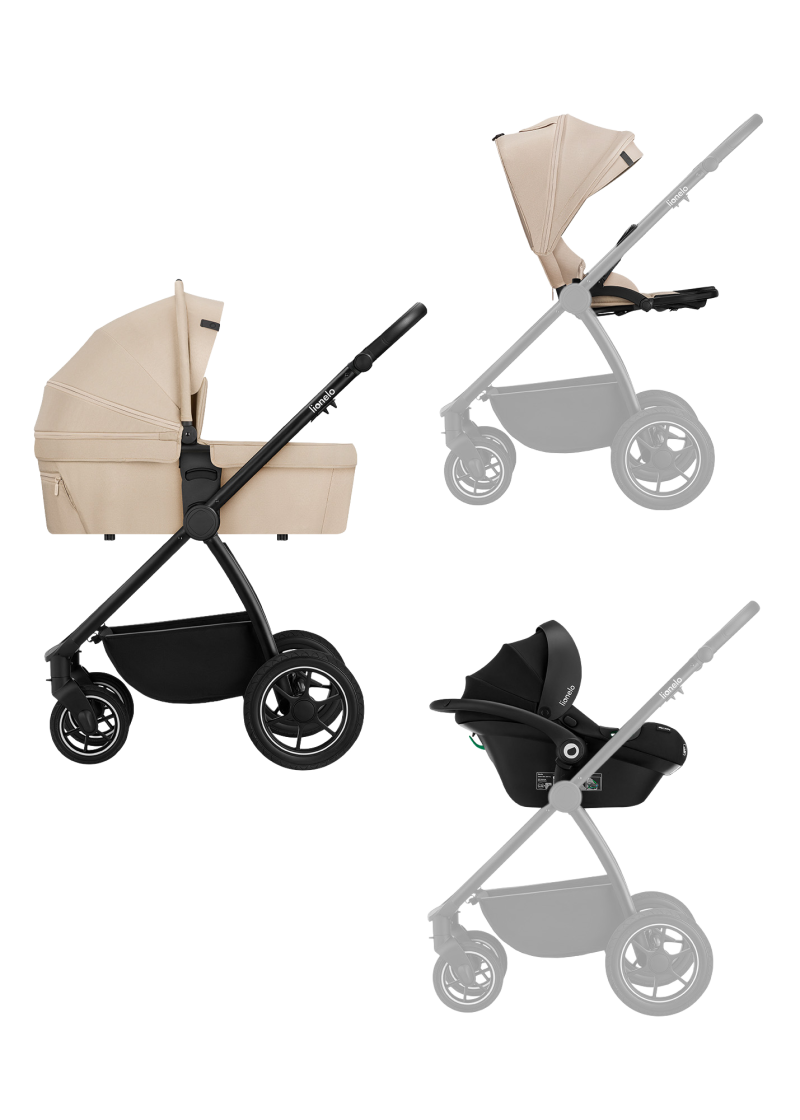 Wózek 3w1, gondola-nosidełko + fotelik - Meril Beige Sand - Lionelo