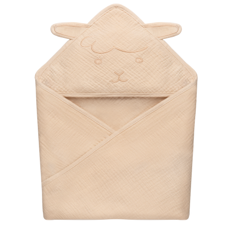 lionelo Muslin Hooded Towel Beige Sand — ręcznik kąpielowy z kapturkiem