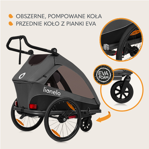 Lionelo Cama Grey Graphite — przyczepka rowerowa z funkcją wózka spacerowego