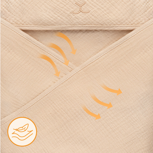 lionelo Muslin Hooded Towel Beige Sand — ręcznik kąpielowy z kapturkiem