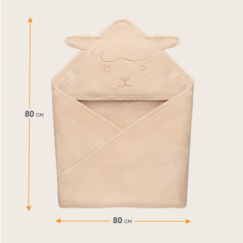 lionelo Muslin Hooded Towel Beige Sand — ręcznik kąpielowy z kapturkiem