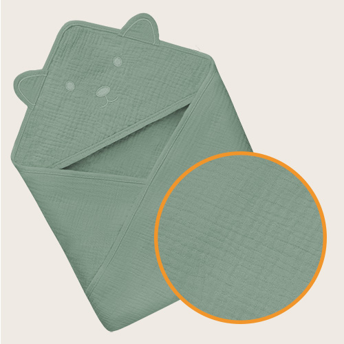 lionelo Muslin Hooded Towel Green Forest — ręcznik kąpielowy z kapturkiem