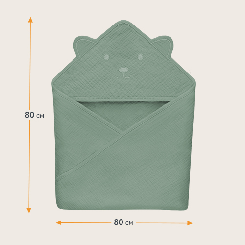 lionelo Muslin Hooded Towel Green Forest — ręcznik kąpielowy z kapturkiem